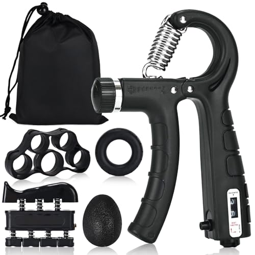 Hand Grip Strengthener, Grip Strength Trainer, 22-132 Lbs Adjustable Resistance Forearm Exerciser Workout for Rehabilitation Athletes Climbers Musicians - color: black 5 Pack