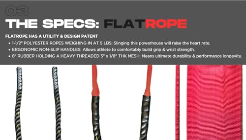 Patented FLATROPE 5lb Weighted Jump Rope, Heavy Flat-Mesh Design to Reduce Ankle Injury, Adjustable Strength-Training Rope for Muscle Building, Conditioning & HIIT, Home Gym Fitness Equipment for CrossFit, HYROX, Spartan, DEKA Athletes
