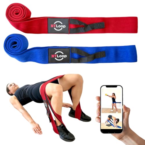 Fabric Long Loop Resistance Bands with Door Anchor and Workout Instructions - Exercises for Glutes, Legs, Chest, Muscle Building, Physical Therapy - Medium & Heavy Strength NT Loop