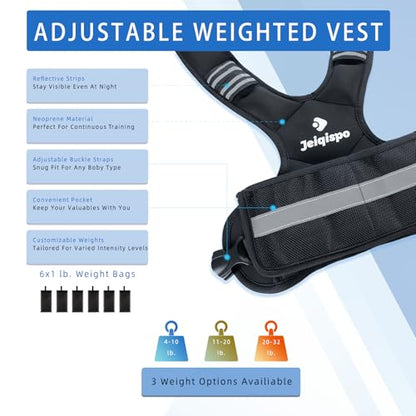 Adjustable Weighted Vest for Men and Women 4-10lb/11-20lb/20-32lb Vest with 6 Ironsand Weights, Adjustable Body Weight Vest Exercise Set for Strength Training,Cardio,Running, Walking