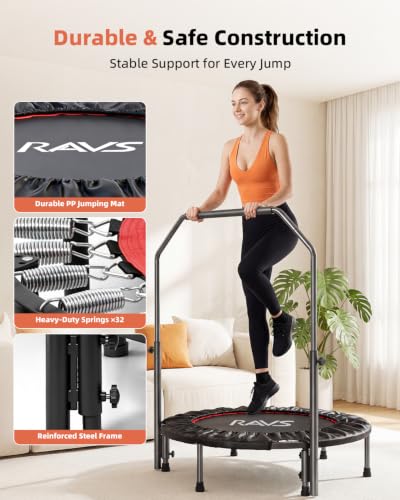 RAVS 40"/48" Foldable Mini Trampoline with Adjustable Handle for Adults - color: Black, size: 40 inch