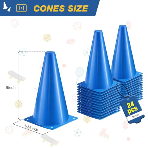 24pcs Cones 9 Inch Soccer Cones and Plastic Traffic Cones, Durable Cones for Sports Training, Ideal for Soccer, Basketball, Football, Skating, and Agility Drills Practice