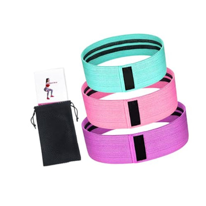 Resistance Hip Band and Exercise Tension Bands Set of 3 Anti-Slip Natural Latex for Glute Activation, Squat Workout, and Lower Body Strength Training Mesh Bag and Instruction