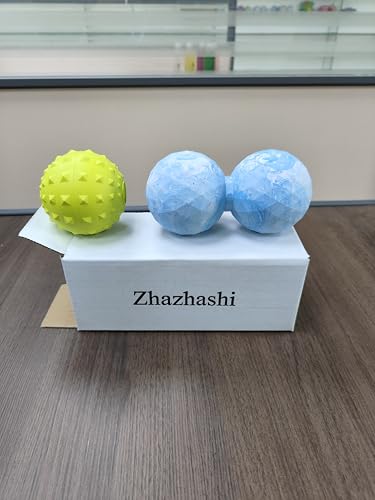 Peanut & Spiky Massage Ball Set, Double Lacrosse Peanut Roller + Firm Spiky Ball for Deep Tissue Myofascial Release, Trigger Point Therapy, Plantar Fasciitis & Muscle Recovery (Blue Mix White+Yellow)