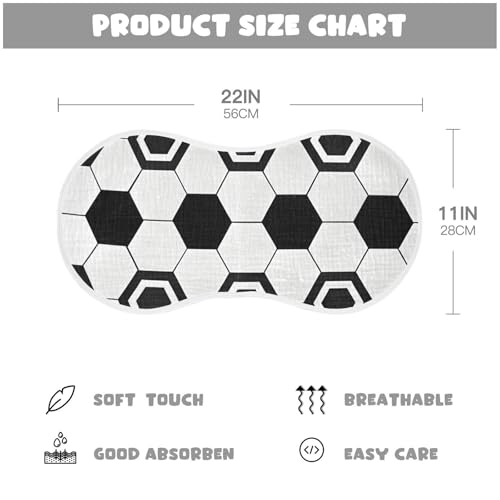 Soccer Print Muslin Burp Cloths 2 Pack - Extra Large 22"x11", 4-Layer Soft Absorbent Cotton, Waterproof Backing, Baby Drool Rags for Newborn