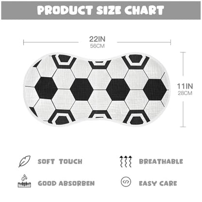 Soccer Print Muslin Burp Cloths 2 Pack - Extra Large 22"x11", 4-Layer Soft Absorbent Cotton, Waterproof Backing, Baby Drool Rags for Newborn