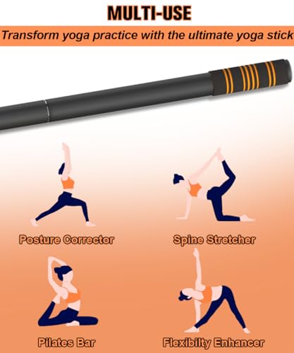 Queension 5ft Yoga Stick Adjustable Stretching Bar for Mobility & Balance - color: Black