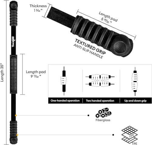 Yes4All Flex Bar, Elastic Fitness Bars with Strong Fiberglass & TPE Material, 2in1 Functional Exercise Bar, 9.5 inch Comfortable Grip, High Frequency Vibration Training, Strengthen Muscles & Burn Fat - color: A. Black