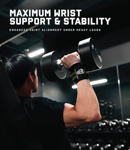 Gymreapers Weightlifting Wrist Wraps (IPF Approved) Professional Quality Wrist Support with Heavy Duty Thumb Loop - Best Wrap for Powerlifting Competition, Strength Training, Bodybuilding - color: Military Green
