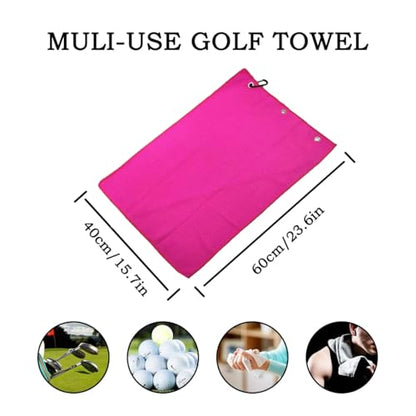 2 Pack Tri-fold Golf Towel Set, Microfiber Fabric Waffle Pattern Towels, Outdoor Sports Towels Heavy Duty Carabiner Clip (Pink x2)