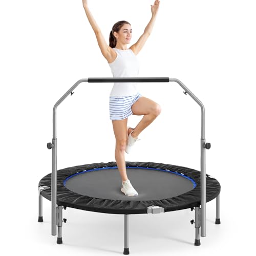 Trampoline, Portable Foldable Trampoline in-Home Mini Rebounder, Exercise Trampoline for Adults, 40" Max Load 330lbs (40" Black Adjustable Foam Handle)