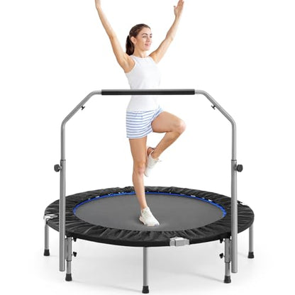 Trampoline, Portable Foldable Trampoline in-Home Mini Rebounder, Exercise Trampoline for Adults, 40" Max Load 330lbs (40" Black Adjustable Foam Handle)