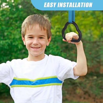 Garneck ’s Gymnastics Rings Set with Non-Slip Straps, Blue Cartoon Design, 0.5m Adjustable Pull up Rings for Home and Outdoor Fitness Training