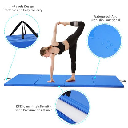 ZENOVA Gymnastics Mat 6'x3'x2''/4'x8'x2'' Exercise Mat Gym Mat for Home Aerobics Workout Foldable Tumbling Mat Children Gifts - color: 3FT x 6FT --Blue