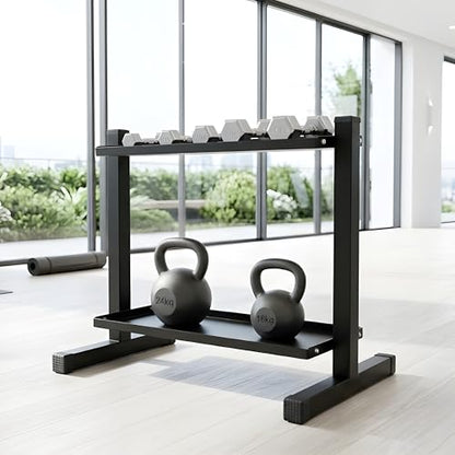 FEBTECH Heavy-Duty 2-Tier gym storage rack for Kettlebells, Compact kettlebell rack design as weight rack for home gym, steel weight storage racks organizer with secure weight holder Black