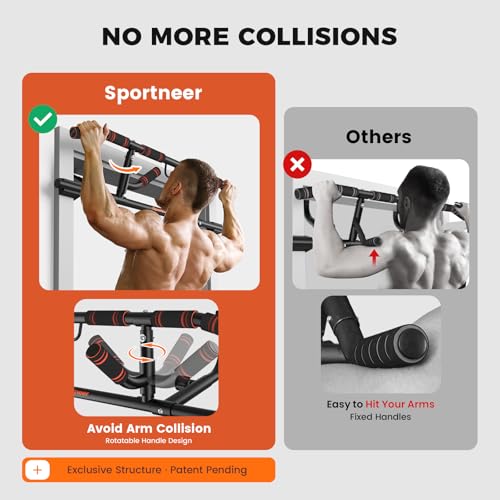 Sportneer 2026 Upgraded Pull up Bar for Doorway Pull Up Bar with Rotating Handles, Multi-Grip Door Pull Up Bar Upper Body Trainer, 440 lb Capacity, Home Gym Strength Training