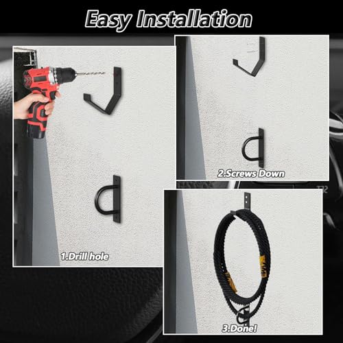 Battle Rope Wall Mount Kit, Heavy Duty Steel Anchor and Storage Hook for 30-50 Feet,1"-2.5" Ropes, Black
