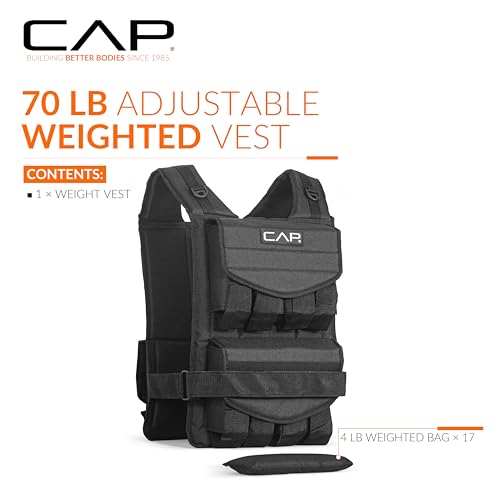 CAP Adjustable Weighted Vest 20–150 lbs for Strength Training, Running & Workouts, Weight Vest for Men & Women, Fitness Training Vest - style: 70lbs