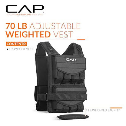 CAP Adjustable Weighted Vest 20–150 lbs for Strength Training, Running & Workouts, Weight Vest for Men & Women, Fitness Training Vest - style: 70lbs