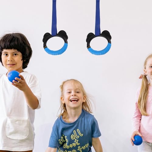 Healeved ’s Gymnastic Rings Set with Adjustable Straps, Plastic Pull-up Workout Hanging Circles for Home Fitness Training, 2 Pairs (1m Blue and Red)