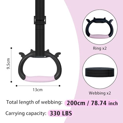 Gymnastics Rings, Children's Home Gym Equipment, Children's Adjustable Strap Strength Training Rings, Pulling Rings for Physical Training - color: pink