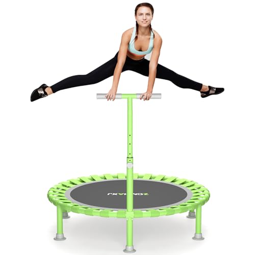 Foldable Mini Trampoline, 40" Rebounder Trampoline for Adults & Kids, 450lbs Capacity with T-Shaped Adjustable Bar, Indoor Fitness Workout Exercise Equipment - color: Green