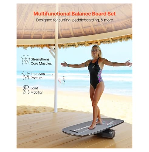 Balance Board 2-in-1 Wobble Board Trainer, Wooden Balance Board with Magnetic Stoppers for Surf Training, Physical Therapy & Standing Desk Workouts