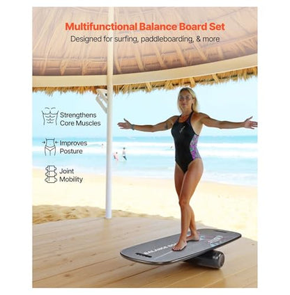 Balance Board 2-in-1 Wobble Board Trainer, Wooden Balance Board with Magnetic Stoppers for Surf Training, Physical Therapy & Standing Desk Workouts