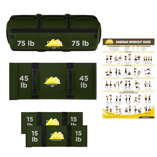 Sandbags for Working Out (Unfilled) - Enhance Your Fitness with Our Workout Sandbag, Versatile & Durable Sand Bags for Weight Training 15-75 lbs - Sandbags for Fitness Guide Included - color: Army Green