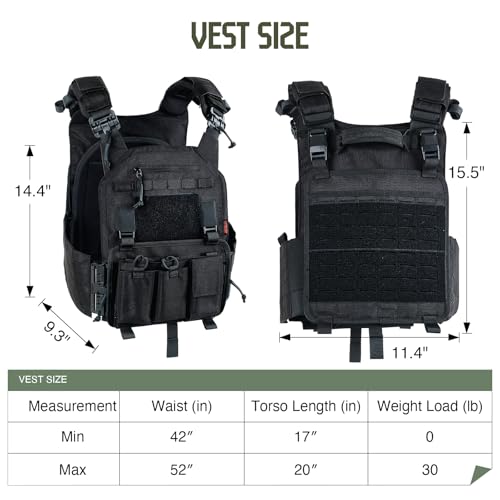 Tactical Vest for Men - Lightweight Modular 3D Breathable, Adjustable Quick Release for Training, Hunting, Outdoor - color: Black