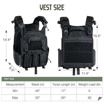 Tactical Vest for Men - Lightweight Modular 3D Breathable, Adjustable Quick Release for Training, Hunting, Outdoor - color: Black
