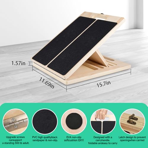 Slant Board for Calf Stretching, 5 Angle Portable Adjustable Calf Wooden Stretch Board with Training Poster, 300lb Weight Capacity for Ankle Heel Feet Leg Knees Physical Therapy Equipment