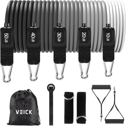 VEICK Resistance Bands Set - Exercise Equipment with Handles, Ankle Straps & Door Anchor for Home Gym, Shoulder Chest Leg Rowing Golf Cable Workout