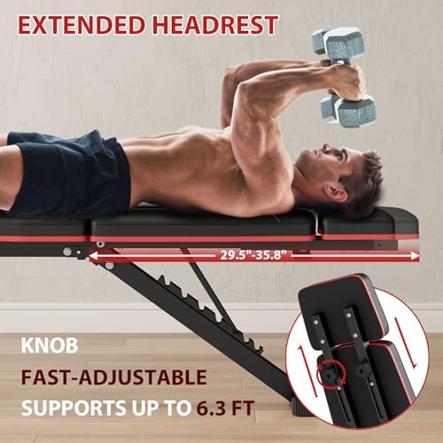 Foldable Weight Bench, Adjustable Workout Bench with Leg Extension, Preacher Pad, Extended Headrest, Space-saving Banco de Pesas for Home Gym, 800lbs Full Body Workouts Strength Training
