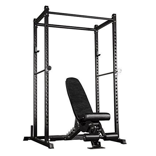 REP Fitness PR-1100 Power Rack Home Gym System, Squat Cage with Attachment Compatibility Multi-Grip Pull Up Bar, Adjustable J Cups, Extended Safeties, 700 lb Capacity, Strength Training Equipment - style: Power Rack + AB-3000 Incline/Decline Bench