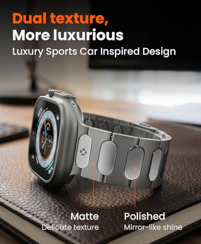 Grade 5 Titanium Watch Band for Apple Watch Ultra 3/2/1 49mm & Series 11/10 46mm - 22mm Wide-Body Apple Watch Ultra Band with Scratch Resistant DLC Coating for men - QT-X009 Luxury Series - color: Titanium