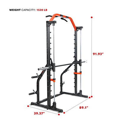 Sunny Health & Fitness Premium Smith Machine & Squat Cage Rack, Pull-Up Bar, Spotter Blocks for Weightlifting & Bench Press for Home Gym Strength Training - style: Premium