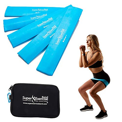 USA 14" x 3" Extra Long Latex Free Mini Loop Bands in 3, 5, 10 Pack Sets. 10 Strengths for Resistance Training, Stretching, Yoga, Toning. Plus an Exclusive iPhone App and E-Book. - color: n. Sky Blue MEDIUM+ Loop Band 5 Pack
