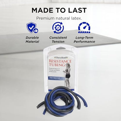 THERABAND Resistance Tubes, Advanced Set, Blue & Black, 5 ft Latex Tubing, Home or Clinic Use, Cut-to-Fit, Color-Coded Resistance Bands for Upper & Lower Body Workouts