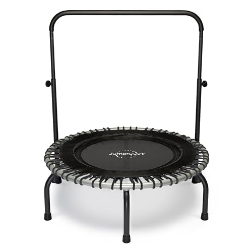 JumpSport 39" Fitness Trampoline and Handle Bar | Model 350i | Matte Black | Exercise Rebounder | 30 Adjustable Bungees | 275 lb Wt. Rating
