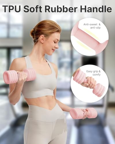YOTTOY Adjustable Dumbbell Set of 2, 4-in-1 Hand Weights for Women at Home, Compact Free Weights Dumbbells Set with Soft Grip and Base, 2-5 lbs Each for Home Gym - color: Pink