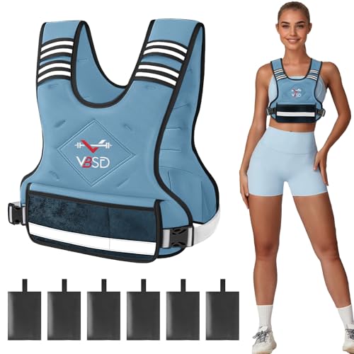 Adjustable Weighted Vest for Women Men 4-10lb/11-20lb/20-32lb Vest with 6 Ironsand Weights Body Weight Vest with Reflective Strip for Running Walking Strength Training Workouts - color: Blue, size: 11-20lb