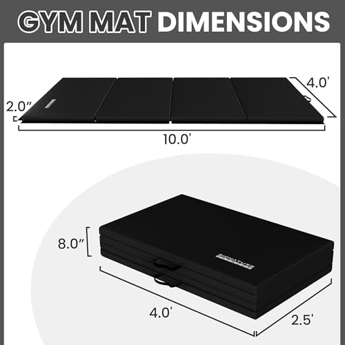 Signature Fitness 10ft x 4ft Four Fold Folding Exercise Mat with Carrying Handles for MMA, Gymnastics and Home Gym Protective Flooring, 2-inch Thick - color: Black