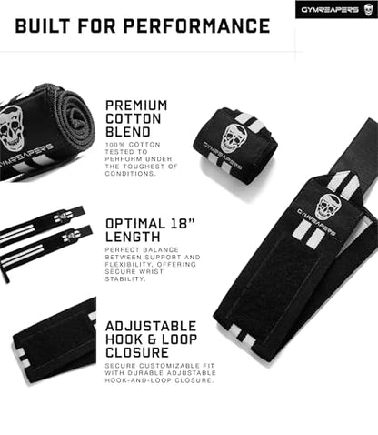Gymreapers Weightlifting Wrist Wraps (IPF Approved) Professional Quality Wrist Support with Heavy Duty Thumb Loop - Best Wrap for Powerlifting Competition, Strength Training, Bodybuilding - color: White