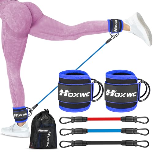 Ankle Resistance Bands with Cuffs, Ankle Bands for Working Out, Ankle Resistance Band for Leg, Booty Workout Equipment for Kickbacks Hip Fitness Training, Exercise Bands for Butt Lift Women - color: blue