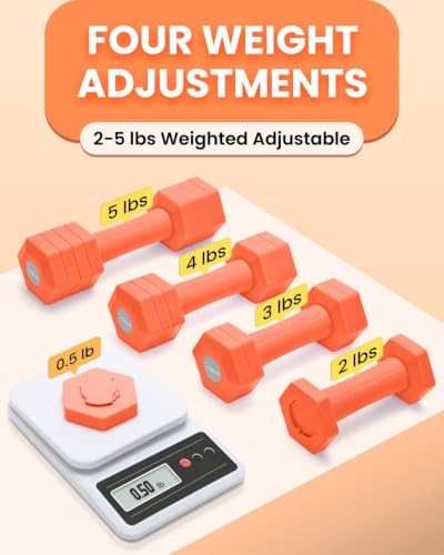 Adjustable Dumbbell Set, 4-in-1 Hand Weights, 5/6 LB Pair for Women Men - color: Orange, style: 10 lbs Pair [5 lbs Each]