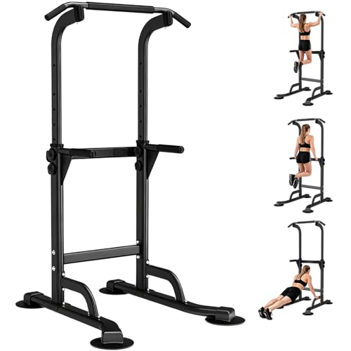 Power Tower Pull Up Dip Station Foldable, Pull Up Bar Station Adjustable, Multi-Function Home Gym, Strength Training Fitness Equipment, Triangular Design, for Home Outdoor - color: Black-Max 260 lbs