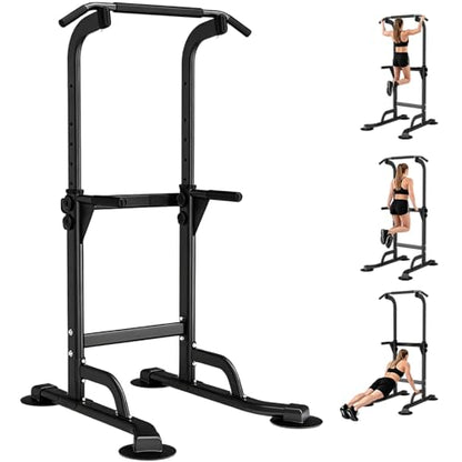 Power Tower Pull Up Dip Station Foldable, Pull Up Bar Station Adjustable, Multi-Function Home Gym, Strength Training Fitness Equipment, Triangular Design, for Home Outdoor - color: Black-Max 260 lbs