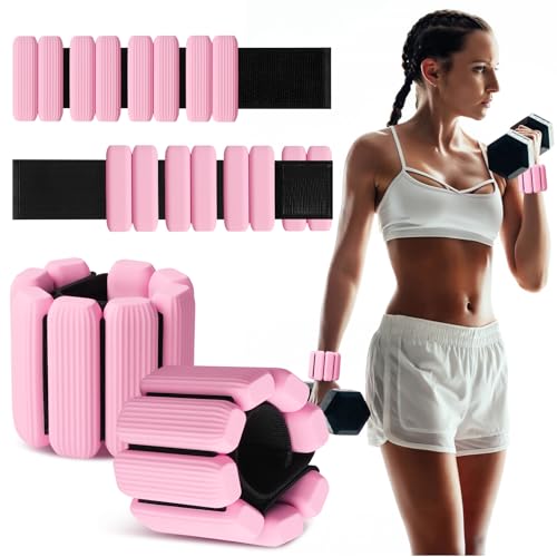 Wrist Weights Set of 2, Wearable Wrist Ankle Weights for Women & Men, Silicone Weighted Bangles Adjustable Arm and Leg Weights for Walking Yoga Pilates Running Dance Gym 2lb