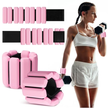 Wrist Weights Set of 2, Wearable Wrist Ankle Weights for Women & Men, Silicone Weighted Bangles Adjustable Arm and Leg Weights for Walking Yoga Pilates Running Dance Gym 2lb